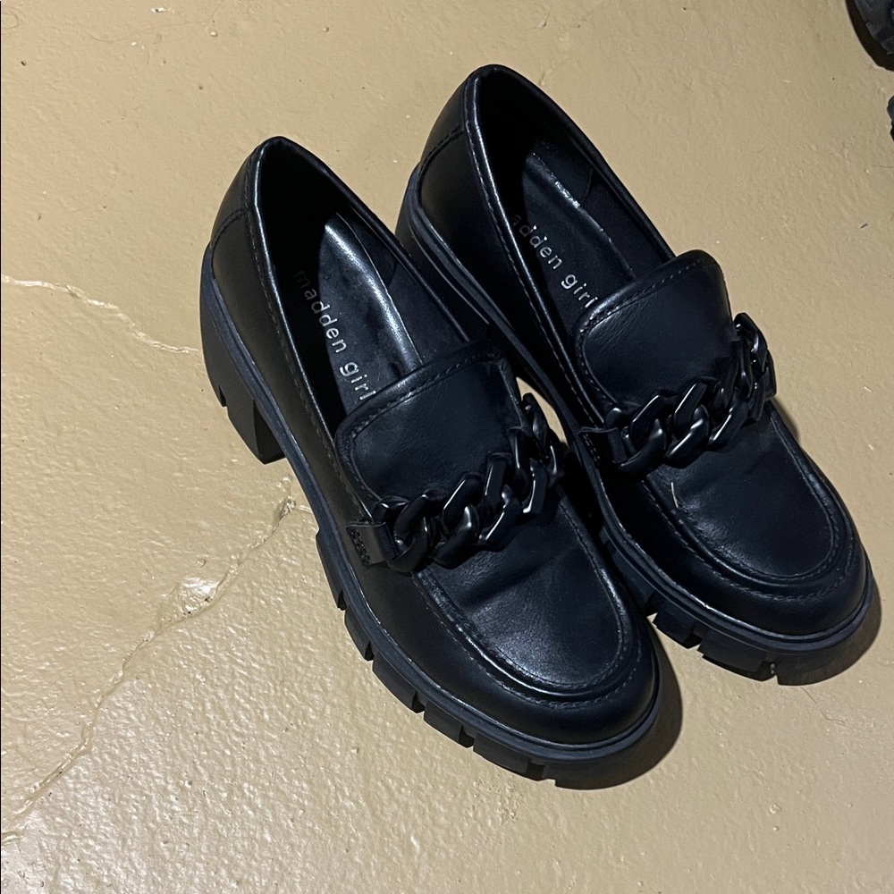 Madden Girl Black Chain Detail Loafers